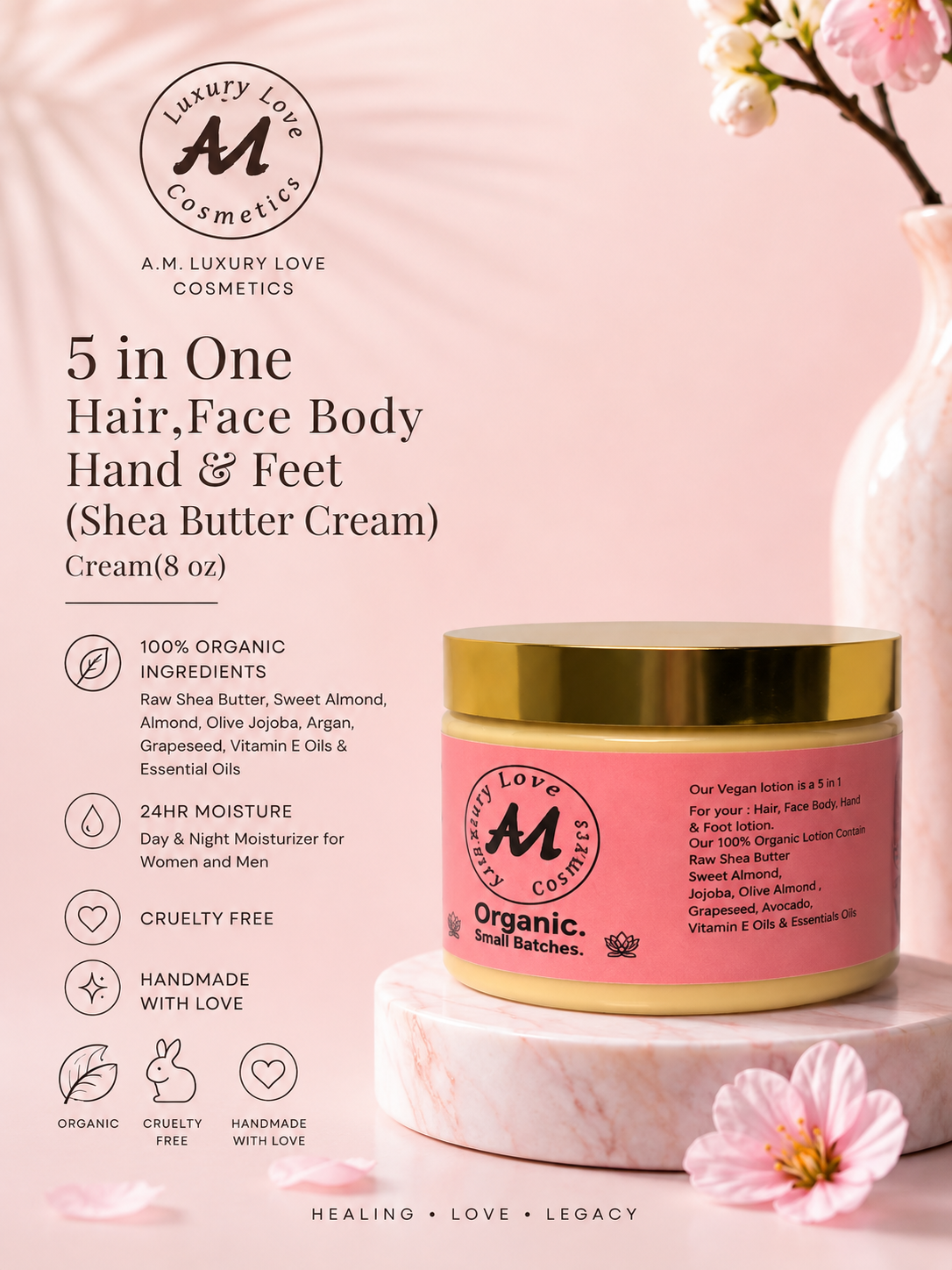 5 in One Hair,Face Body Hand& Feet (Shea Butter Cream()8 oz)