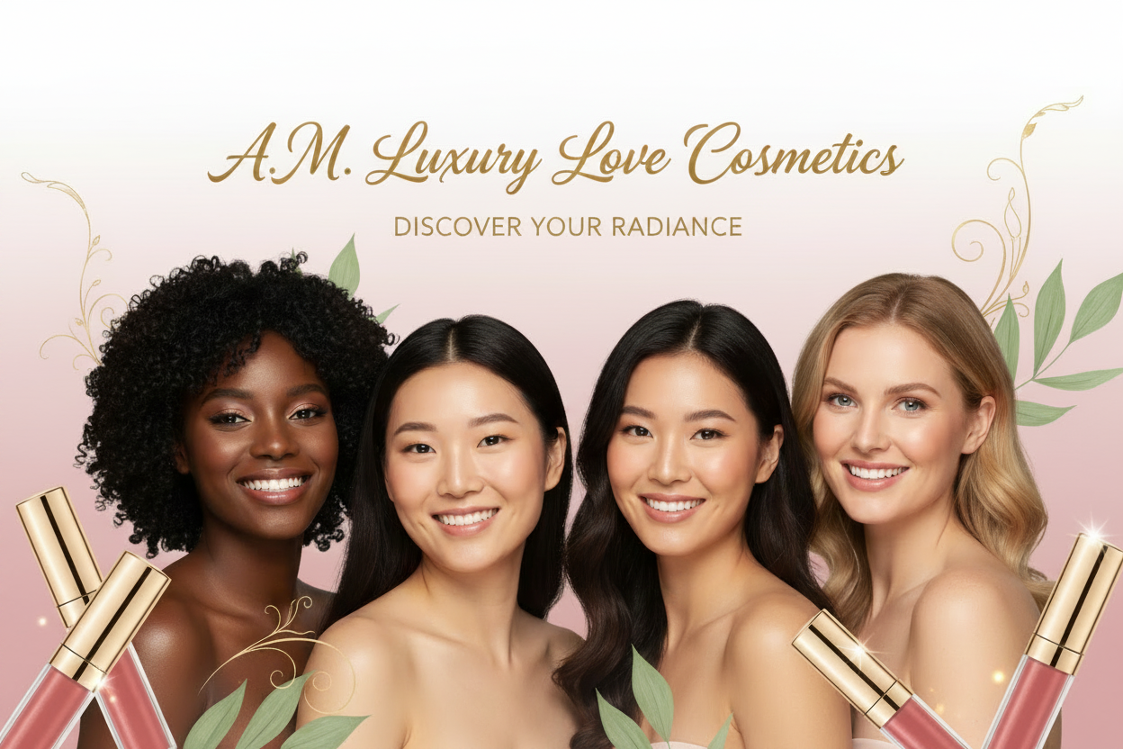 A.M Luxury Love Cosmetics Banner with Branded Lip Gloss